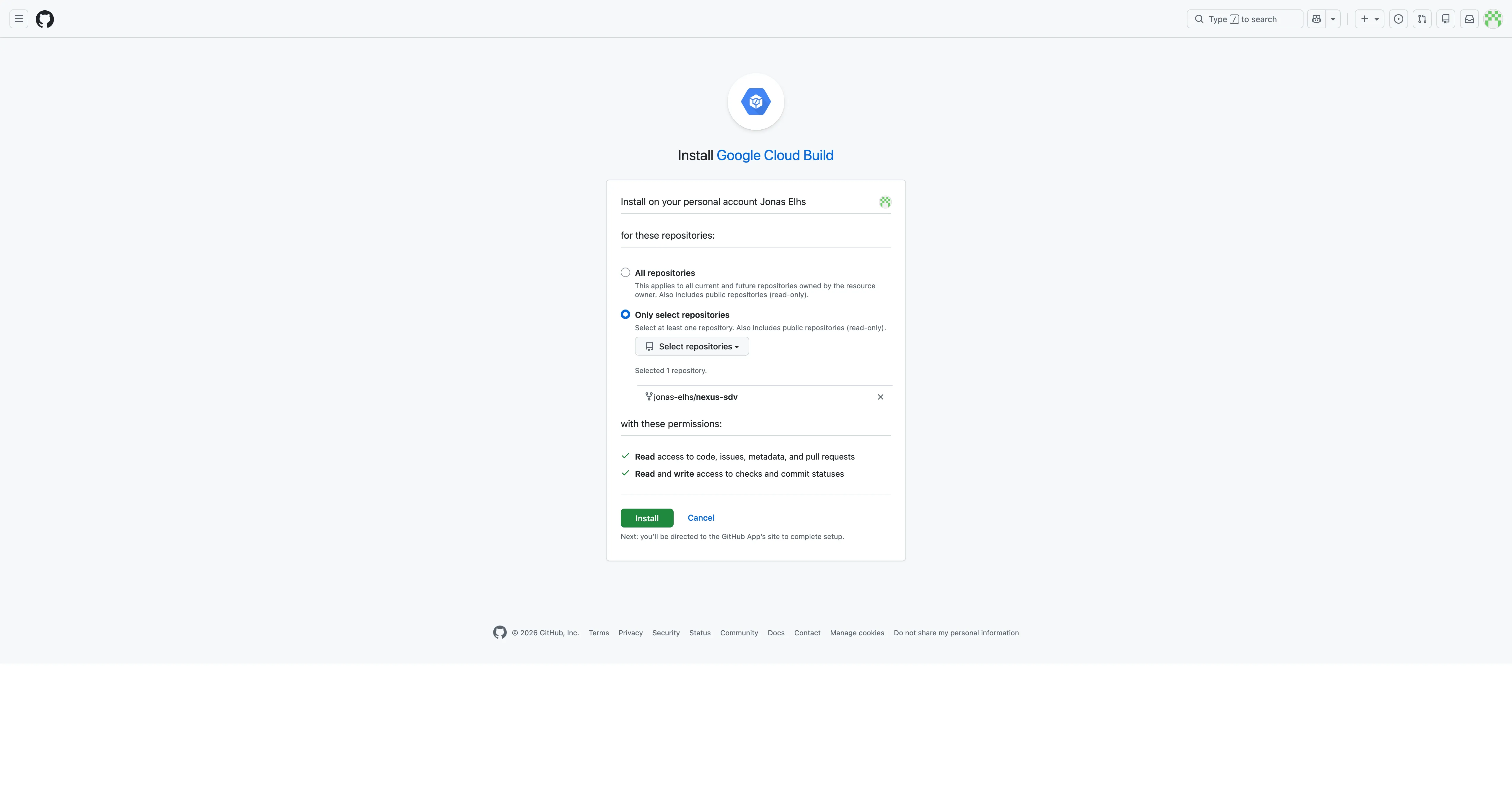 Cloud Build GitHub App setup