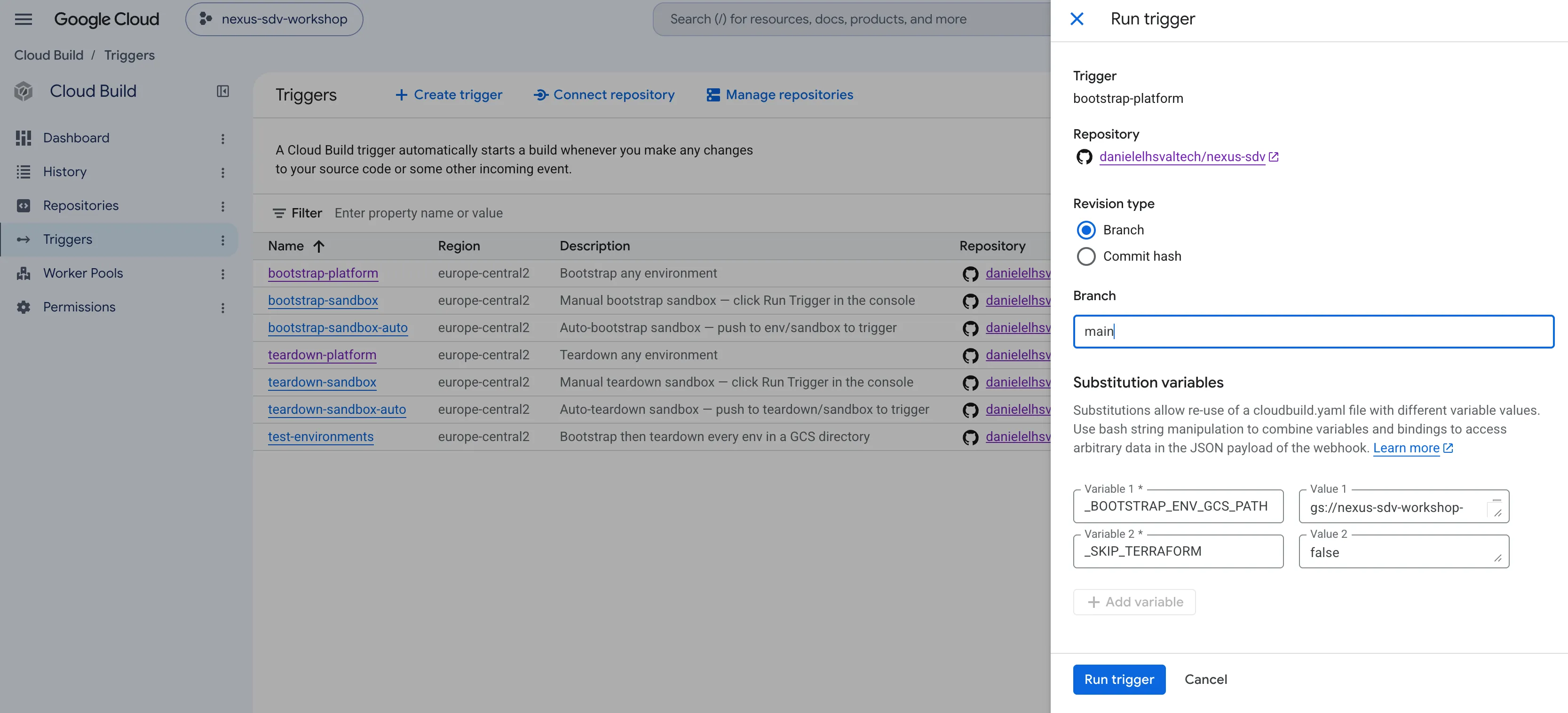 Running the bootstrap trigger from the Cloud Console